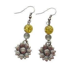 Hand Crafted Sunflower Beaded Dangle Earrings